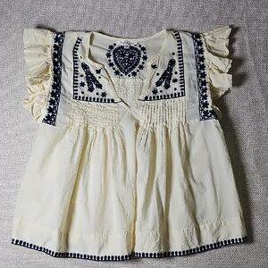 Solitaire 100% Cotton Embroidery Pleated Statement Sleeves Short Sleeve Boho Top